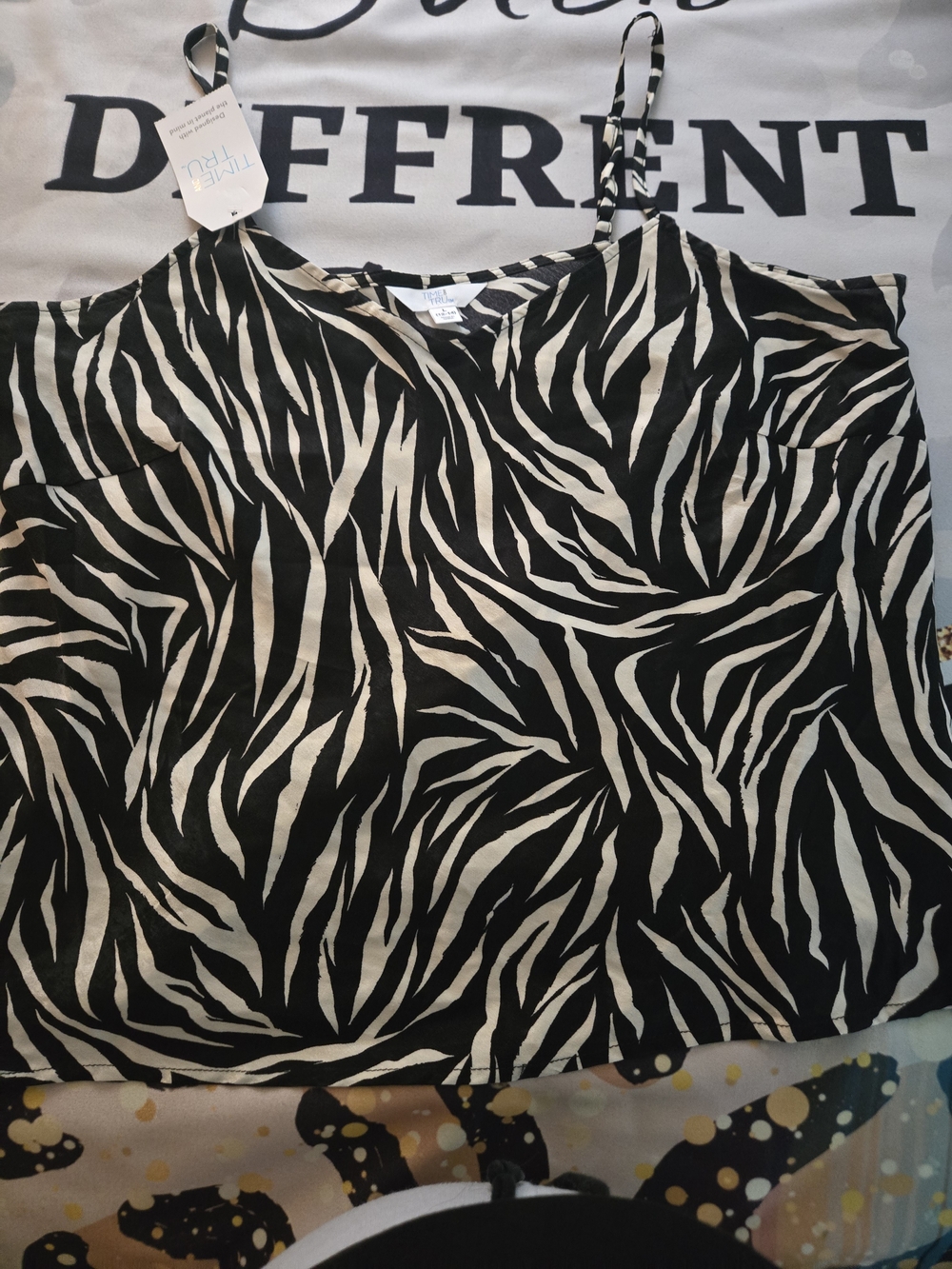 Zebra Print Spaghetti Strap Cami Top - Black & Cream